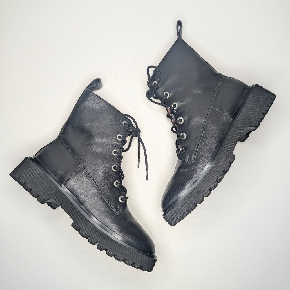 Madewell The Rayna Black Leather Boot Lace Up Combat Lug Sole Size 8.5 - Picture 2 of 8